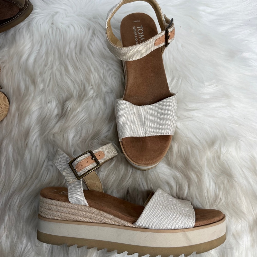 TOMS Diana Platform Wedge Sandals Cream Textile Espadrille Womens 8